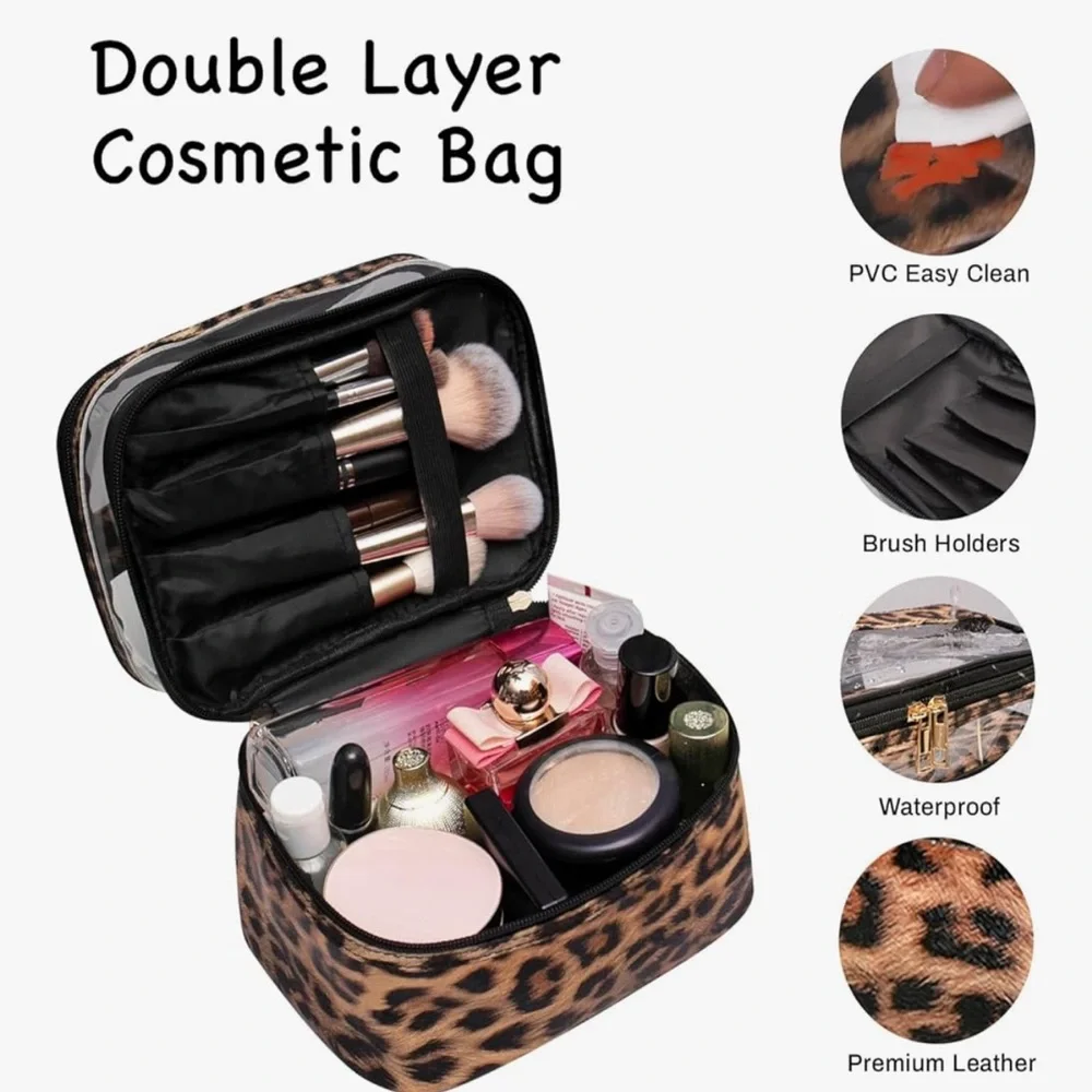 🆕 Double-layer Cosmetic Bag Makeup Bag Travel Makeup Bag